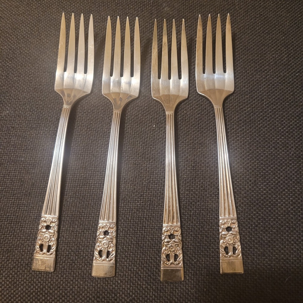 Oneida Coronation‎ 1936 Silverplate 4 Salad Forks 6-3/4 Inches